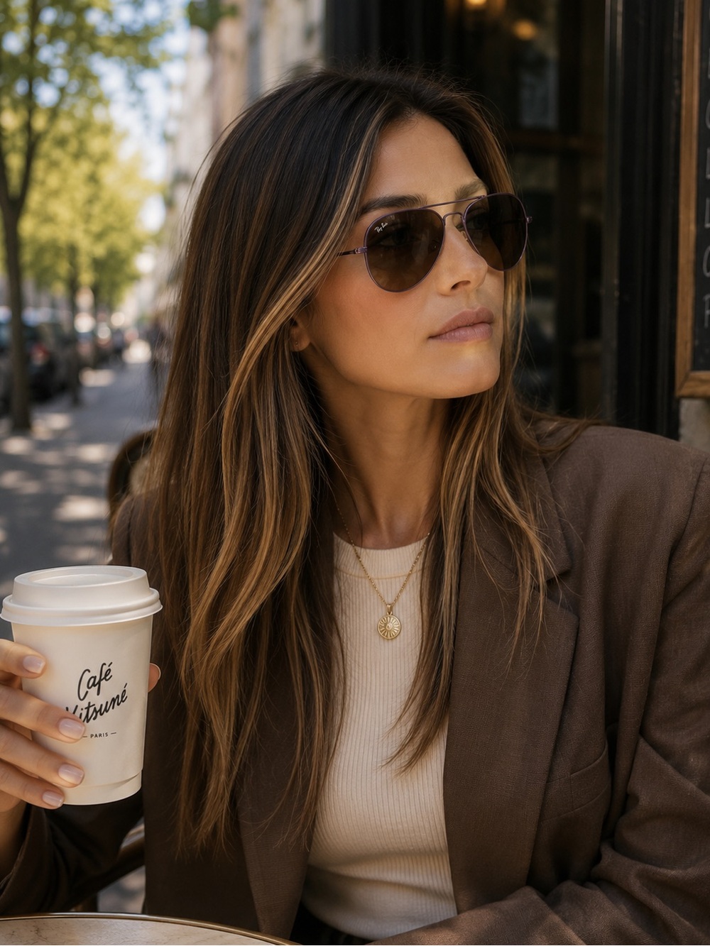 Ray-Ban Brown Gradient Purple Aviator Sunglasses